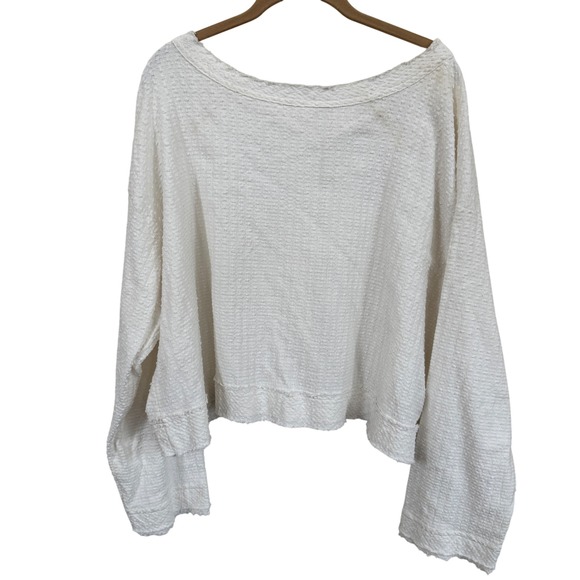 Free People Walking in Hueco Textured Swing Crop Top Ivory Sz L Boho Cottage - Picture 2 of 9